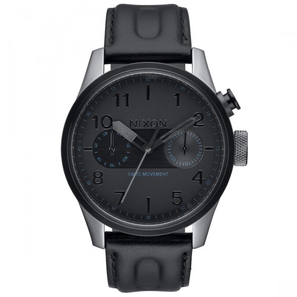 Nixon Safari Deluxe Leather Watch black gunmetal