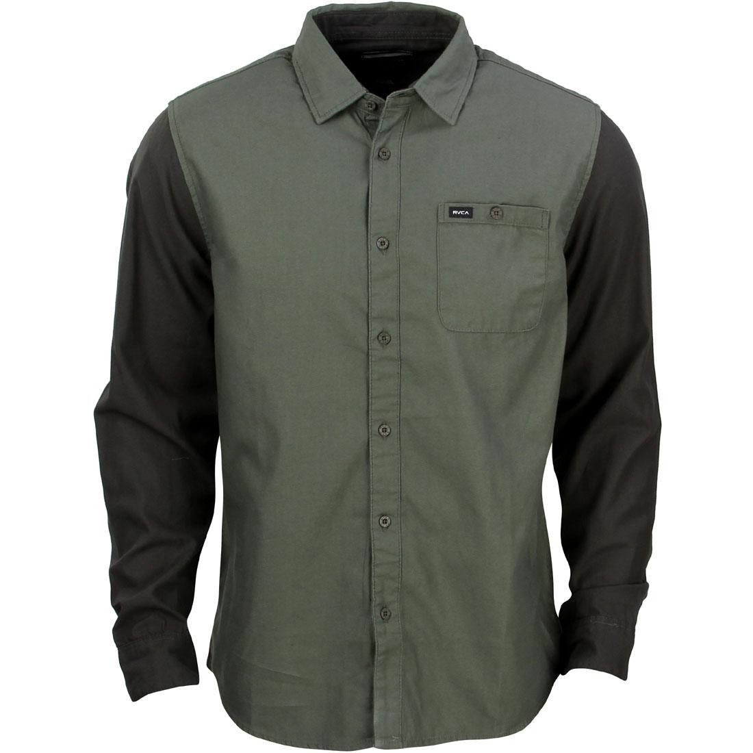 RVCA Men Two Tone Long Sleeve Shirt (olive / dark olive)