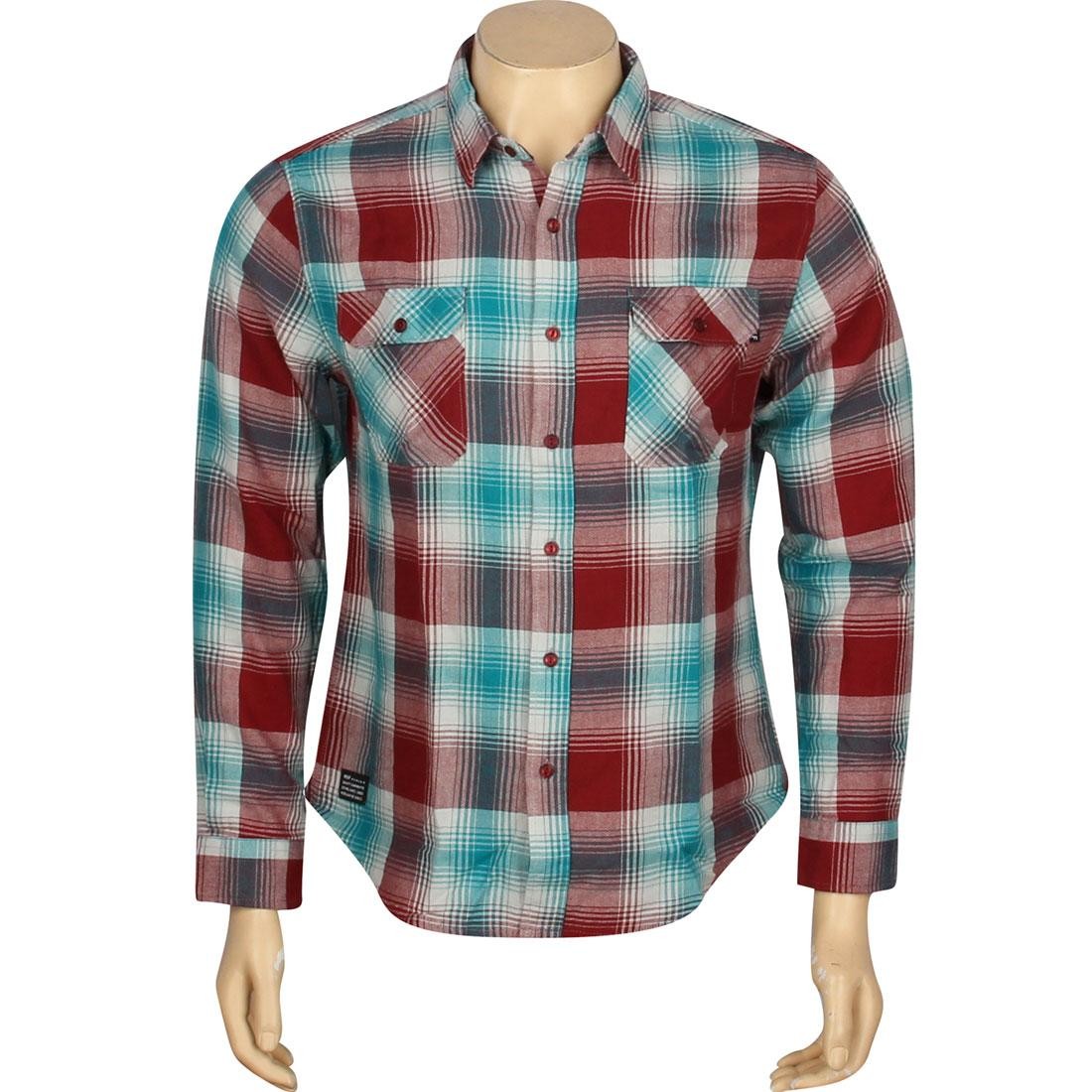 HUF Shadow Plaid Flannel Long Sleeve Shirt (red / maroon / jade)