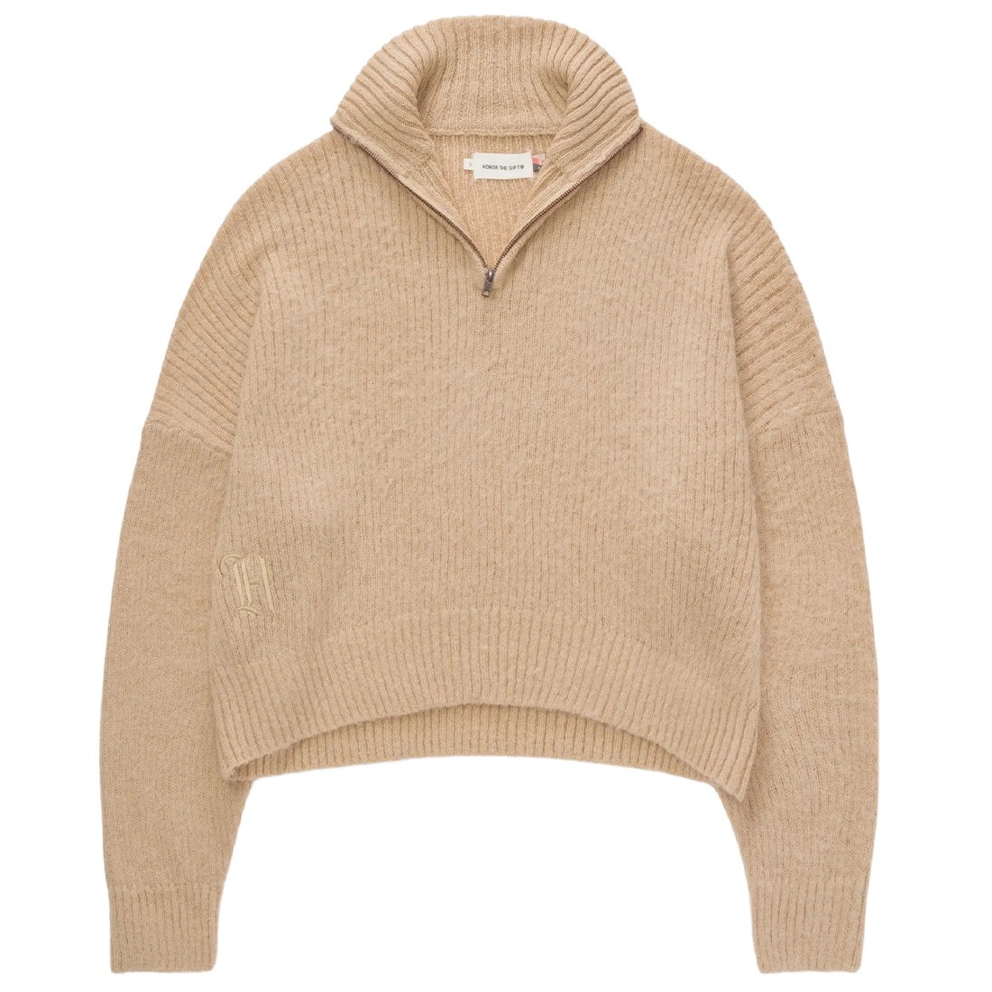 Honor The Gift Women Oversize Knit Qtr Zip (sand)