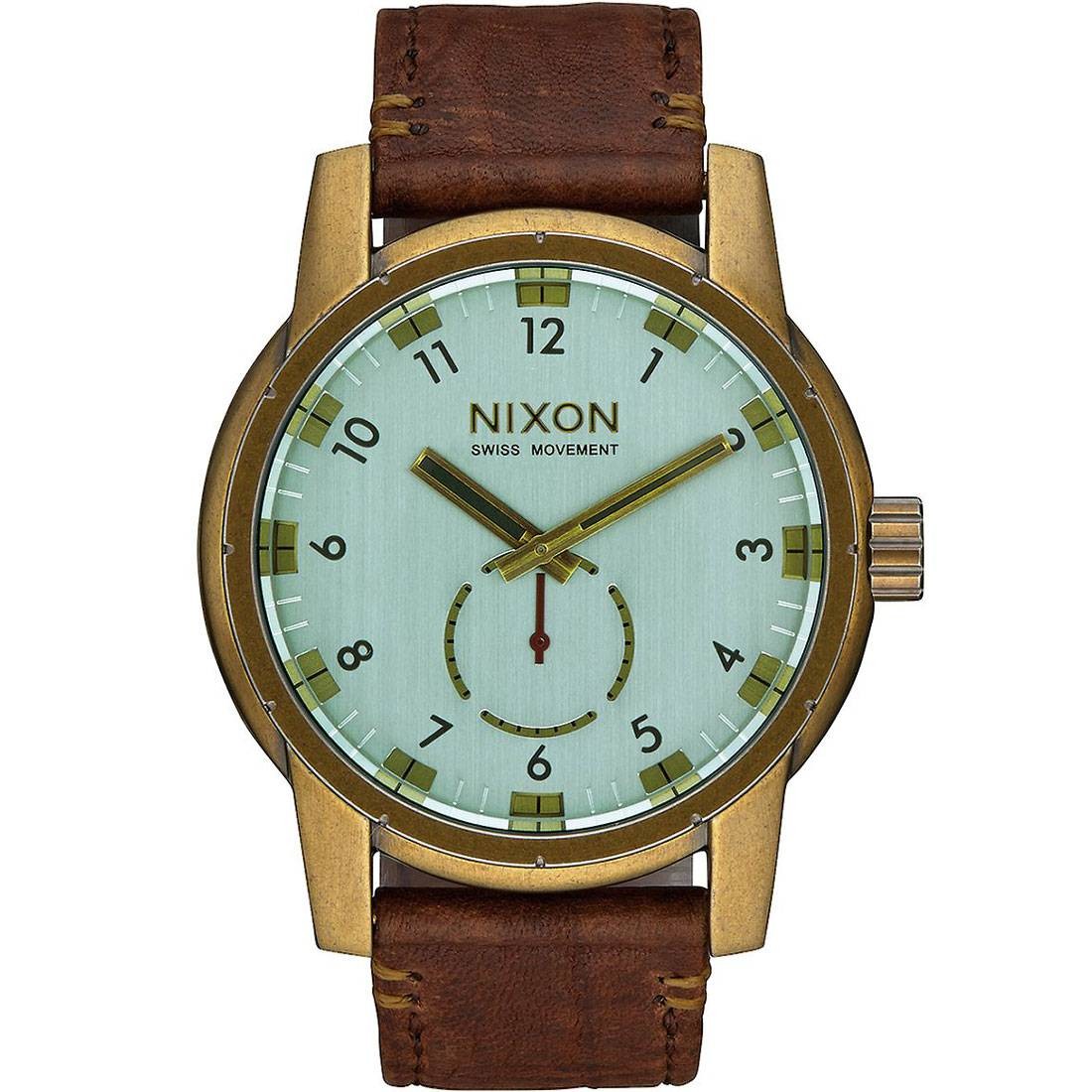 Nixon Patriot Leather Watch (brown / brass / green)