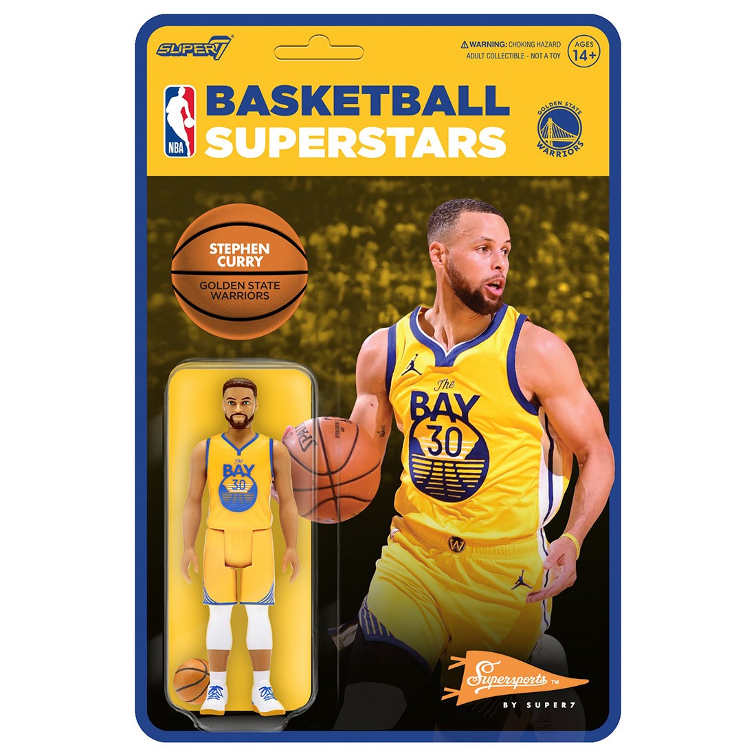 Super7 NBA Steph Curry Warriors Yellow Jersey Figure (yellow)