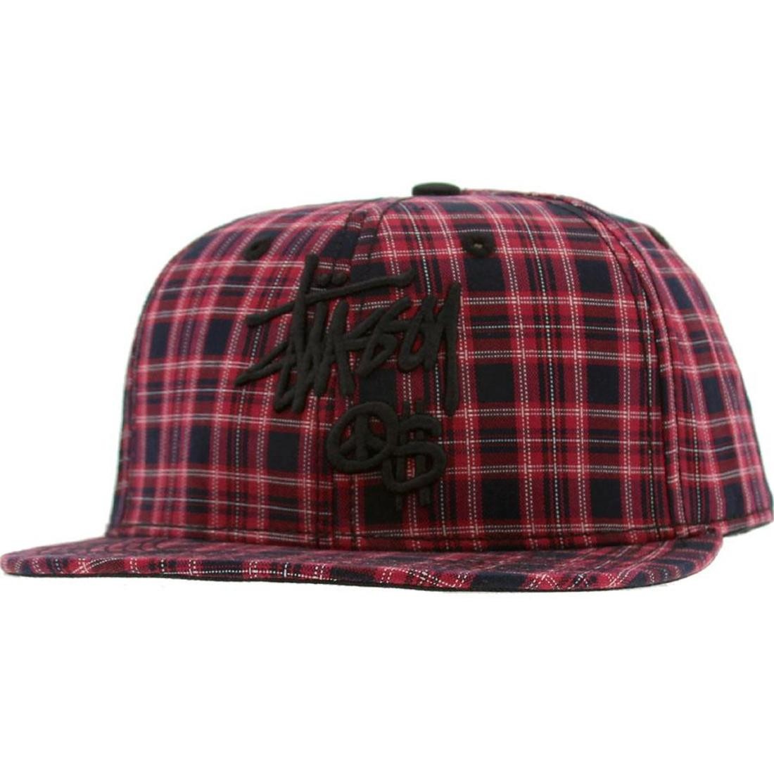 Stussy Stock Peace And Prosperity Plaid Snapback Cap (red)