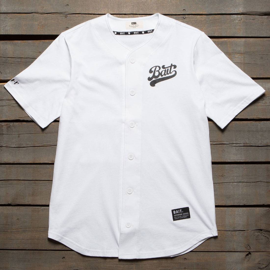 BAIT Men Script Logo Baseball Jersey Shirt (white)