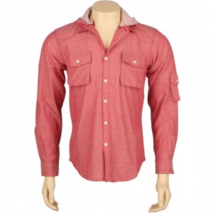 ARSNL Shifter Hooded Woven Long Sleeve Shirt With Detachable Hood (red chambray)