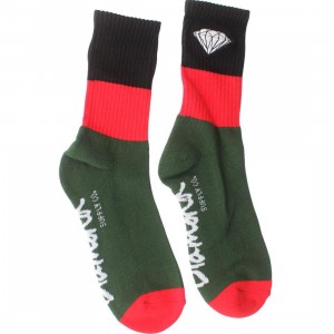 Diamond Supply Co 3 Pack Big Stripe Emblem Socks (green / red / black) 1S