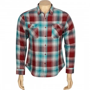 HUF Shadow Plaid Flannel Long Sleeve Shirt (red / maroon / jade)