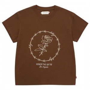 Honor The Gift Womens Barbwire Rose Tee (brown)