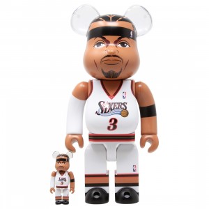 Medicom NBA Philadelphia 76ers Allen Iverson 100% 400% Bearbrick Figure Set (white)