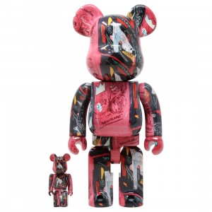 Medicom Andy Warhol x Jean-Michel Basquiat #1 100% 400% Bearbrick Figure Set (red)