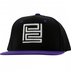PYS Block Logo Snapback Caps - White (black / purple)